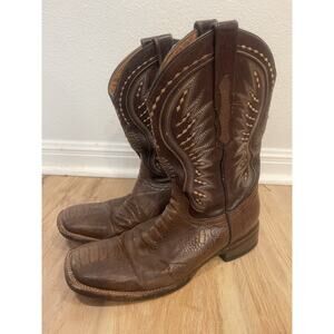 Vaccari Ostrich Leg Exotic Cowboy Leather Boots Brown Size 9EE USA Square